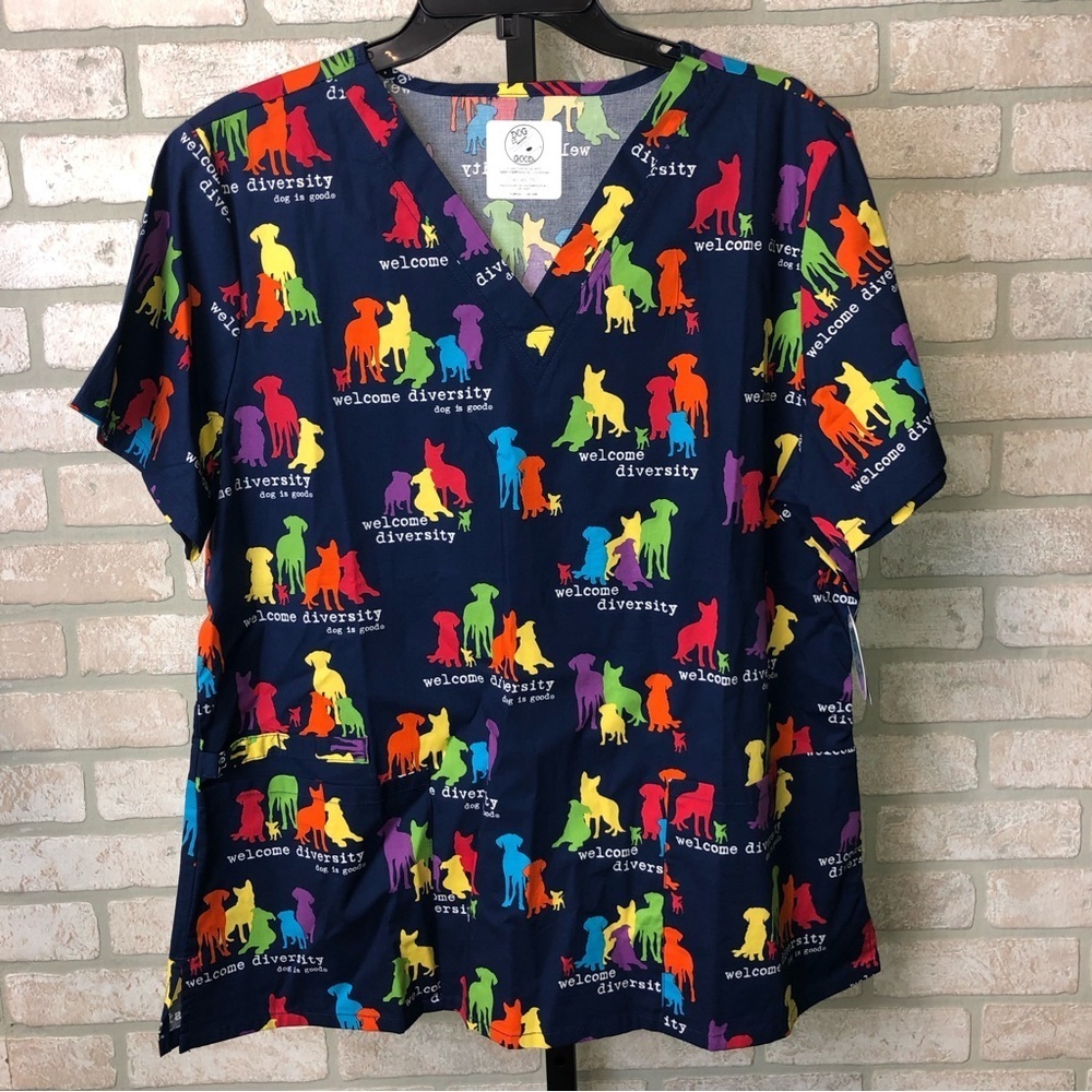 Cherokee Diversity Rainbow Dog Print Scrub Top XL - Picture 9 of 9